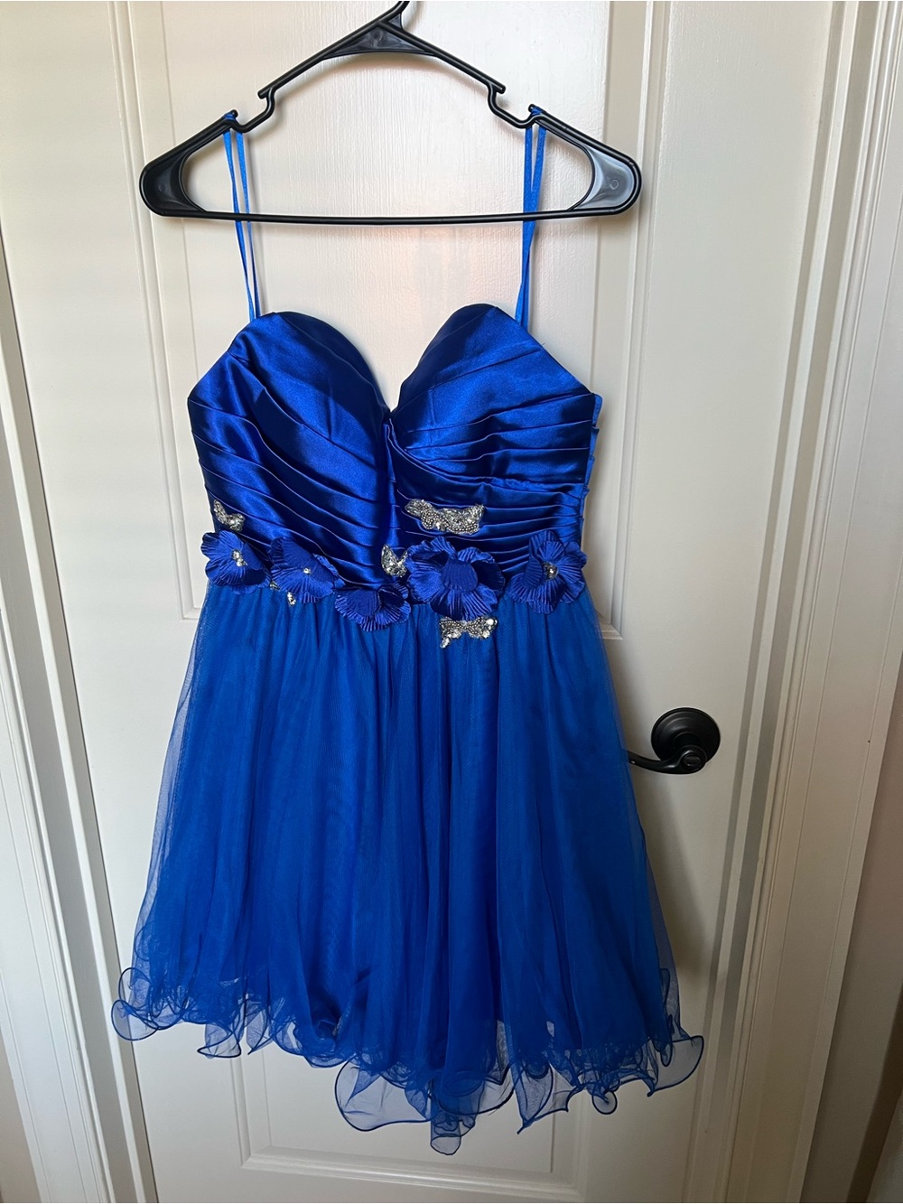 Dancing Queen Royal Blue Tulle Party Dress with Floral Accents